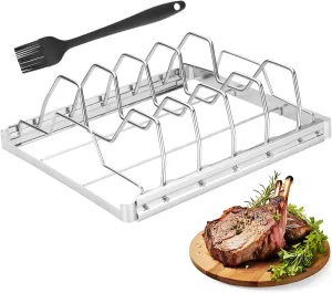 Rib Rack for Smoking, Stainless Steel 4 Slots Rib Racks for Grilling, Foldable Roasting Rack Easy to Use and Clean, Premium Durable Rib Rack Smoker Accessories (1-Pcs)