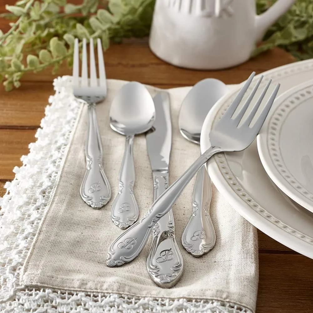 RiverRidge 5417-843-O Rose 46 Piece Monogrammed Flatware Set, Letter O, No size, Silver