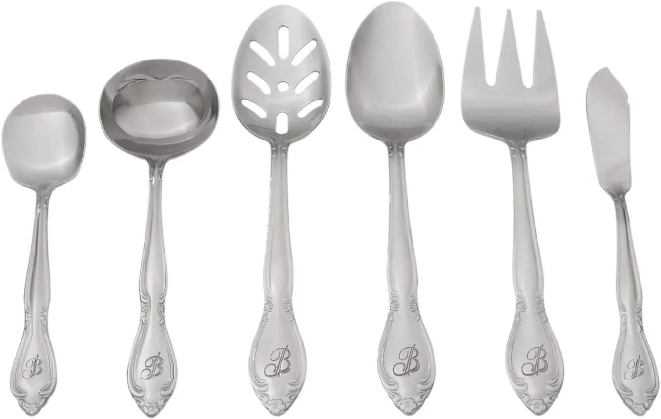 RiverRidge 5417-843-O Rose 46 Piece Monogrammed Flatware Set, Letter O, No size, Silver