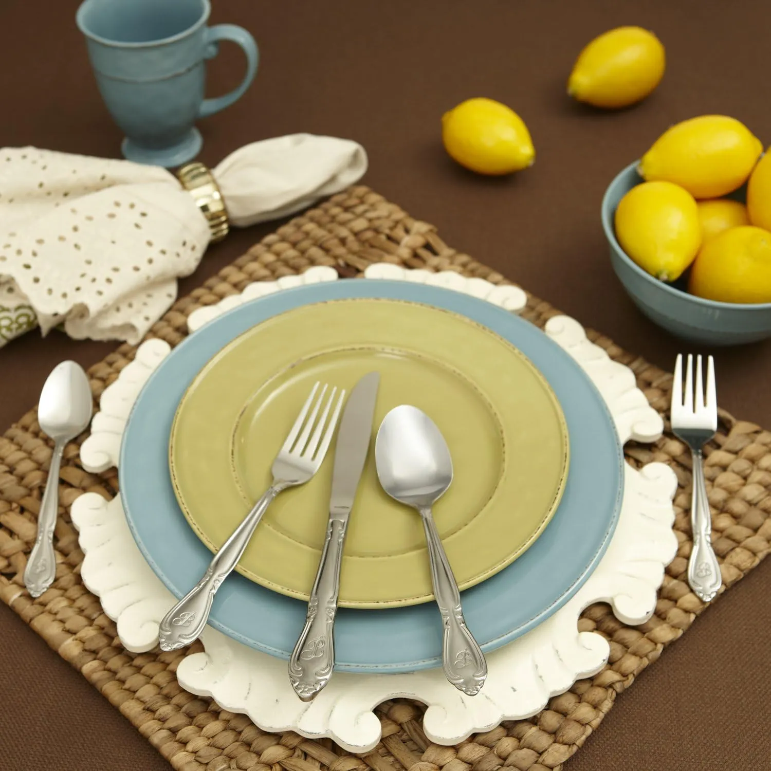 RiverRidge 5417-843-O Rose 46 Piece Monogrammed Flatware Set, Letter O, No size, Silver