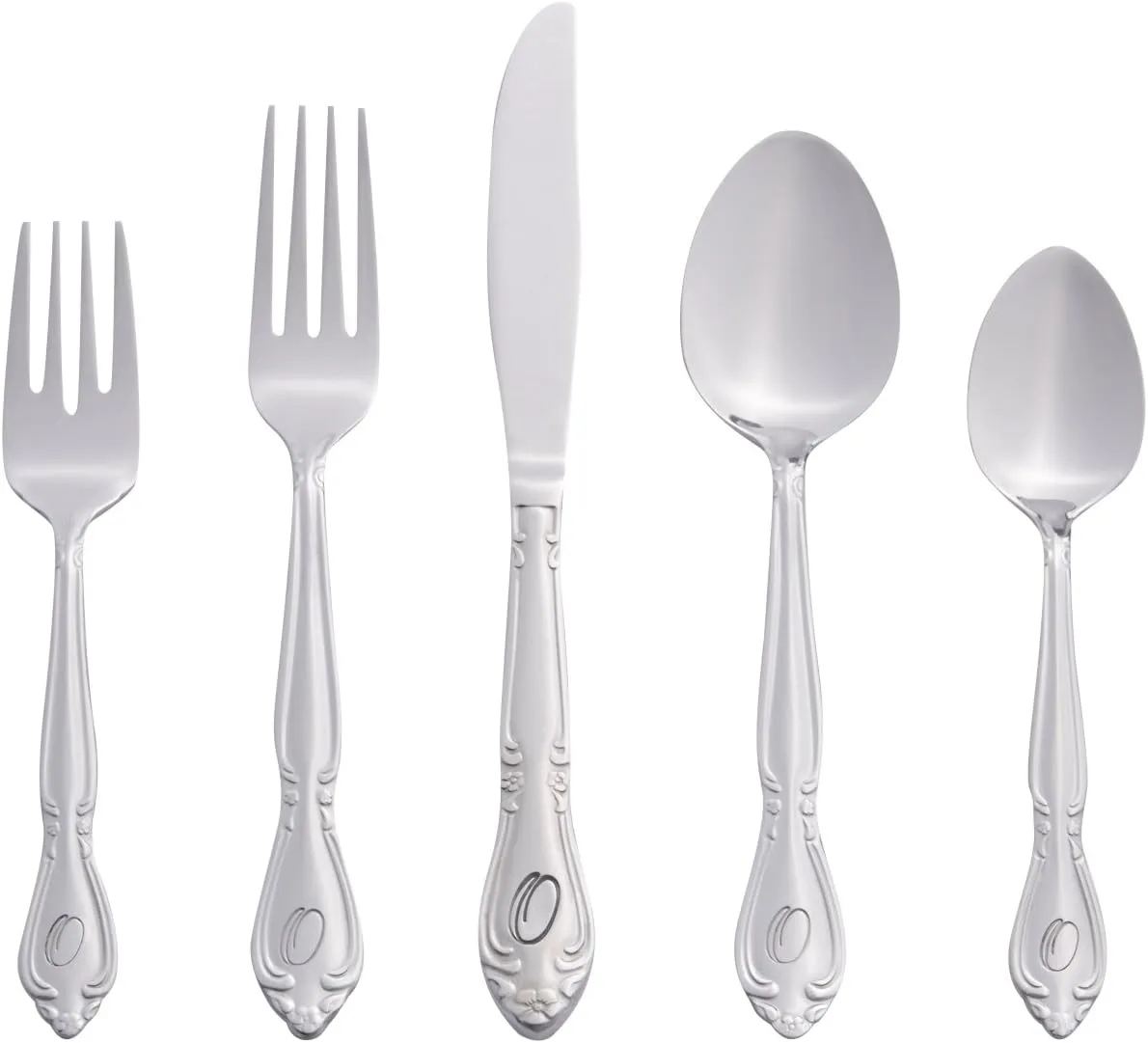 RiverRidge 5417-843-O Rose 46 Piece Monogrammed Flatware Set, Letter O, No size, Silver