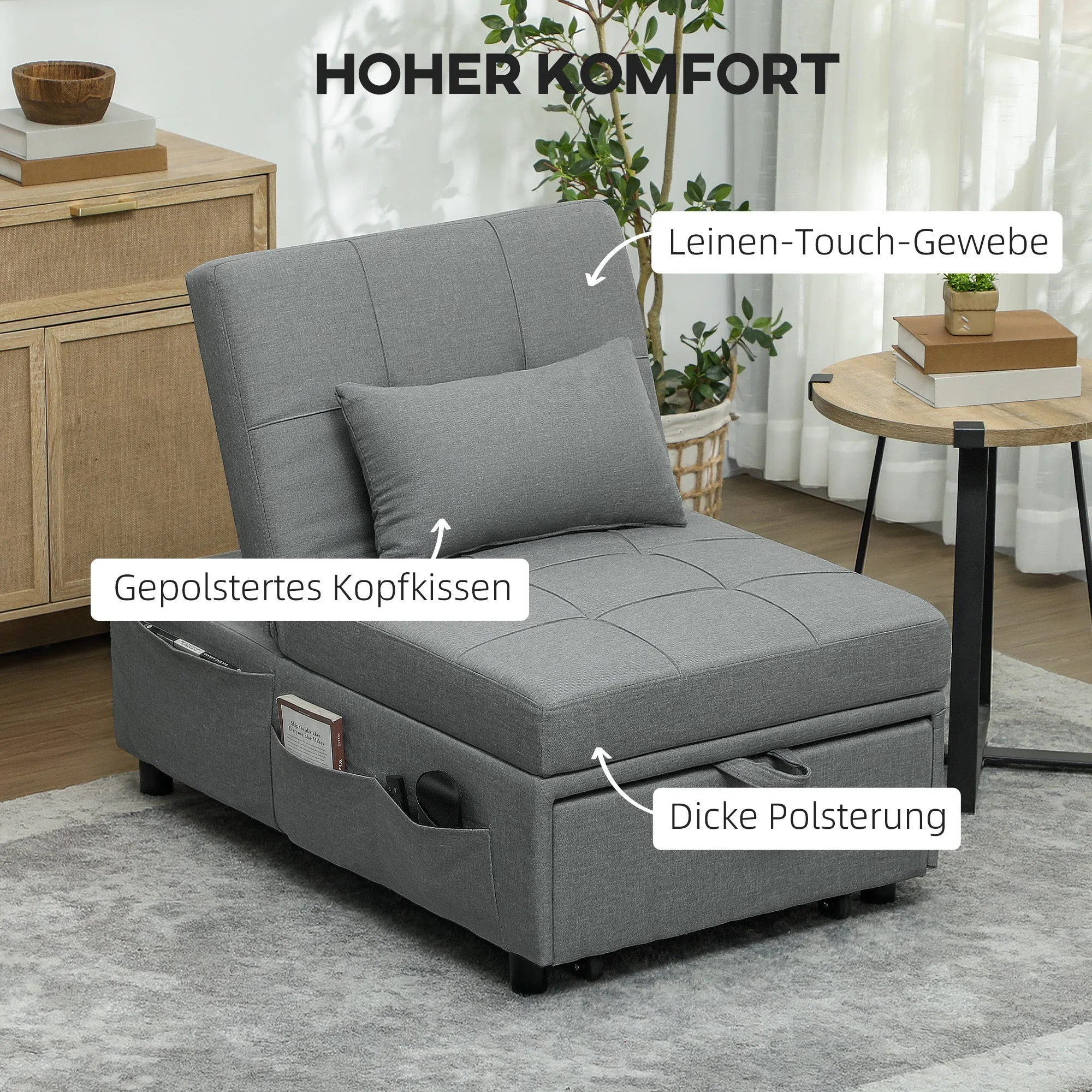 Rootz 3-in-1 Folding Chair - Guest Bed - Recliner Chair - Adjustable Backrest - Foam Padding - 65.5L x 104W x 81H cm
