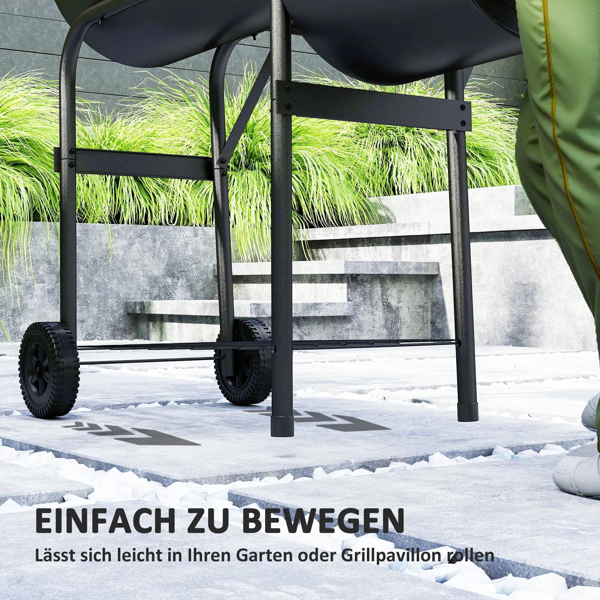 Rootz Charcoal Grill BBQ Smoker - Outdoor Cooker - Steel Grill - Portable with Thermometer - 109cm x 60cm x 120cm