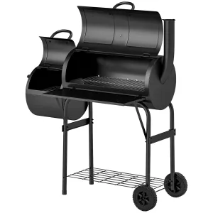 Rootz Charcoal Grill BBQ Smoker - Outdoor Cooker - Steel Grill - Portable with Thermometer - 109cm x 60cm x 120cm