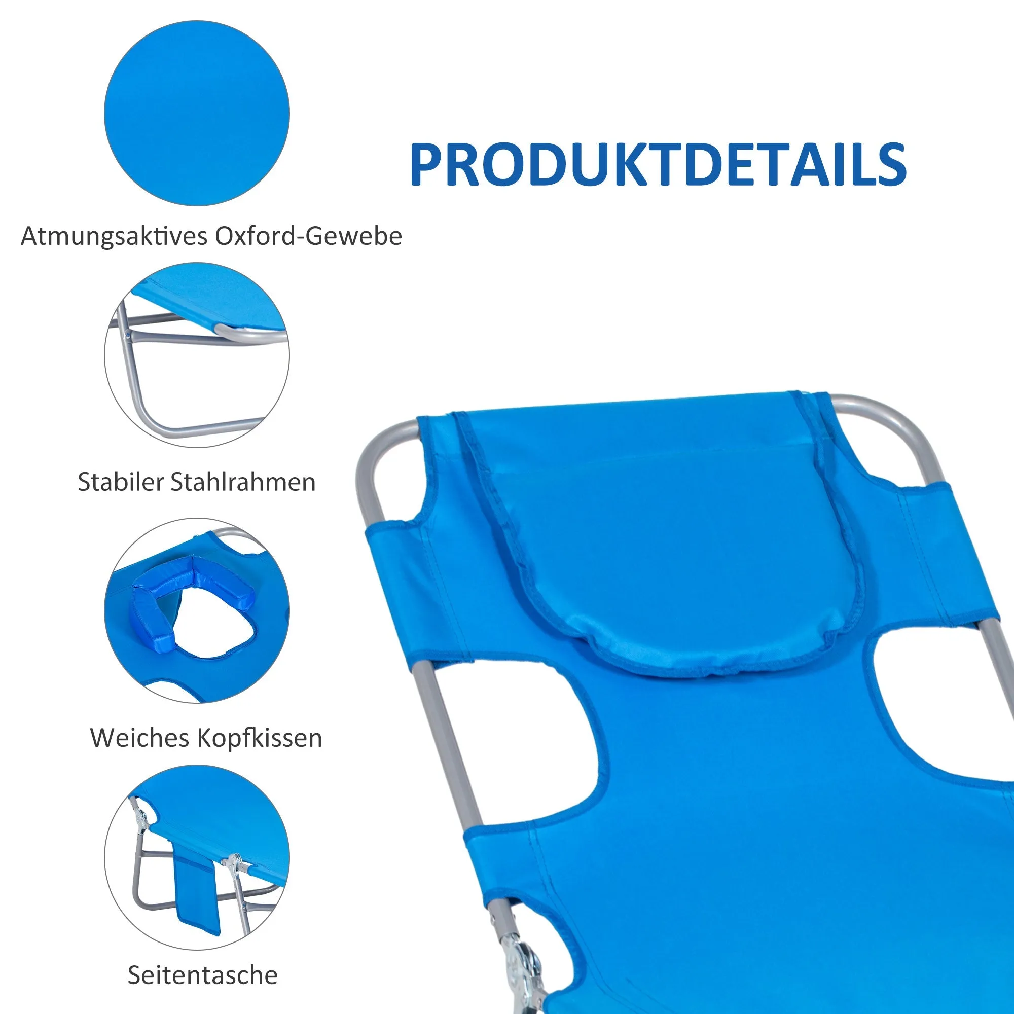 Rootz Garden Lying Deck Chair - Paradise Sun Lounger - Reclining Chair - Adjustable Comfort - 185cm x 55cm x 29cm