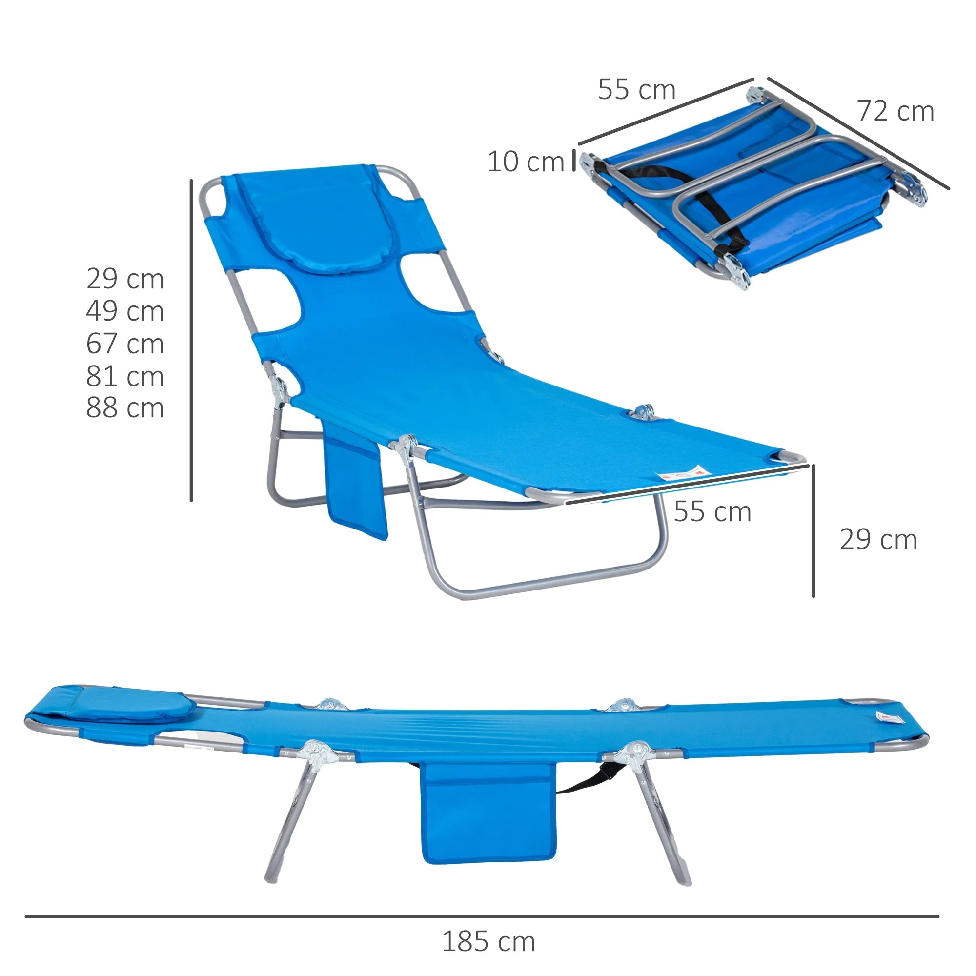 Rootz Garden Lying Deck Chair - Paradise Sun Lounger - Reclining Chair - Adjustable Comfort - 185cm x 55cm x 29cm