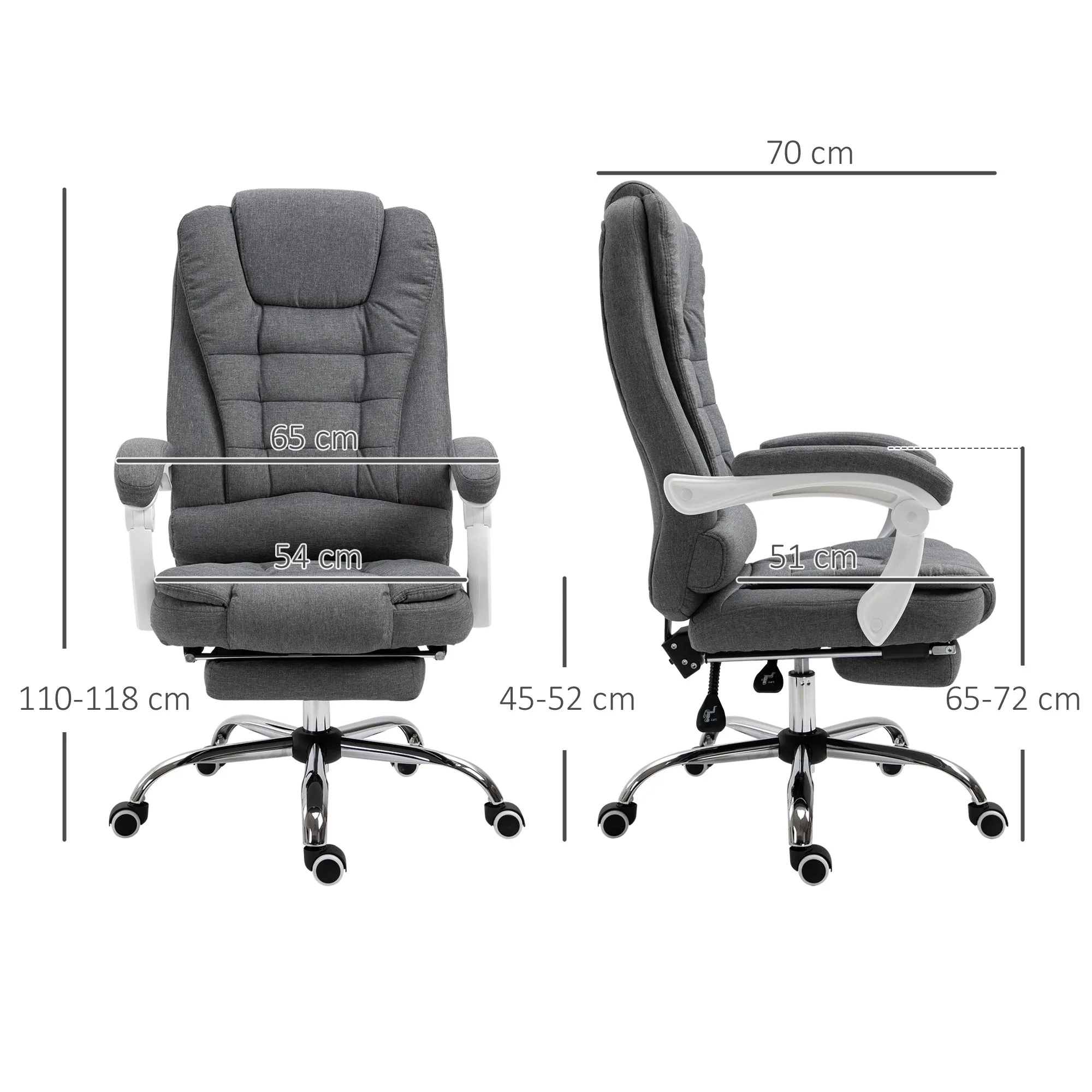 Rootz Office Chair Manager - Computer Chair - Ergonomic Swivel Seat - Folding Footrest - 65L x 70W x 110-118H cm