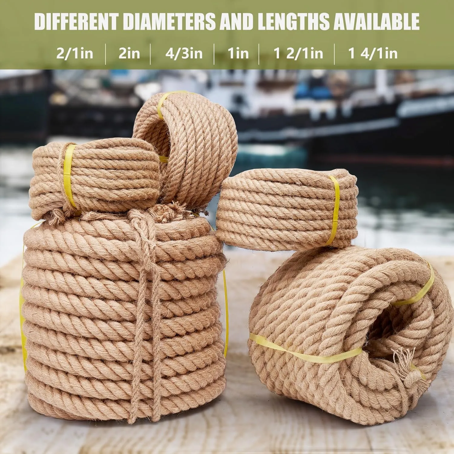 Rope 1 1/2 Inch 100 Feet Jute Rope, Heavy Duty Jute Rope,Natural Hemp Rope, Twisted Hemp Rope for Crafts, Gardening, Bundling,Hammock, Nautical, Tug of War, Railings, Home Decorating