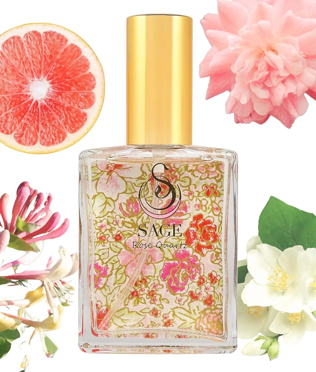 Rose Quartz Organic Perfume Spray by Sage- 2 oz, Vegan & Cruelty-Free, Floral Scent, Rose Damask, Honeysuckle, Jasmine - Made in USA