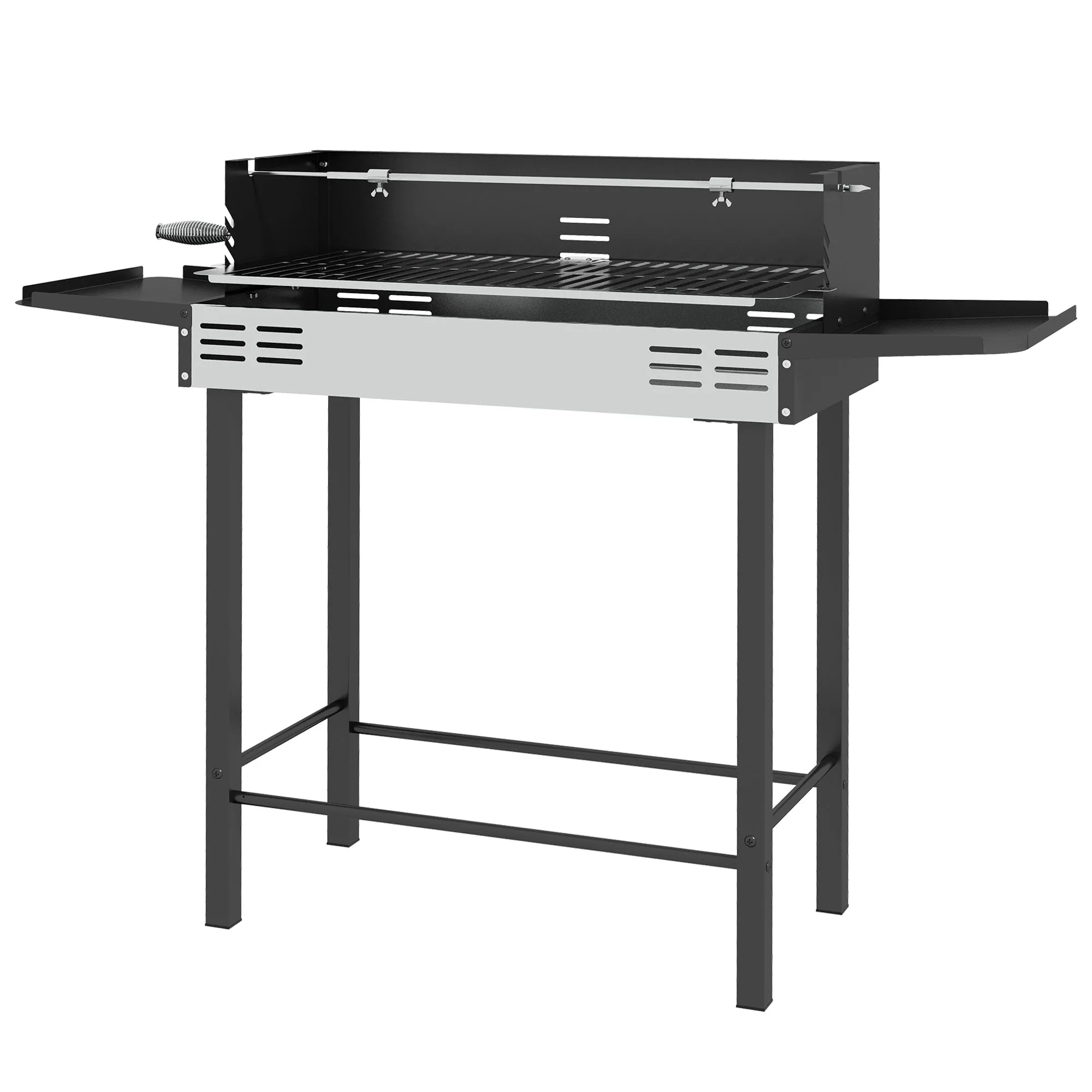 Rotisserie Grill Roaster, Charcoal BBQ Split Roaster for Chicken or Turkey with 3-Level Grill Grate, Foldable Storage Shelves, and Wind Deflector, Stainless Steel, Black