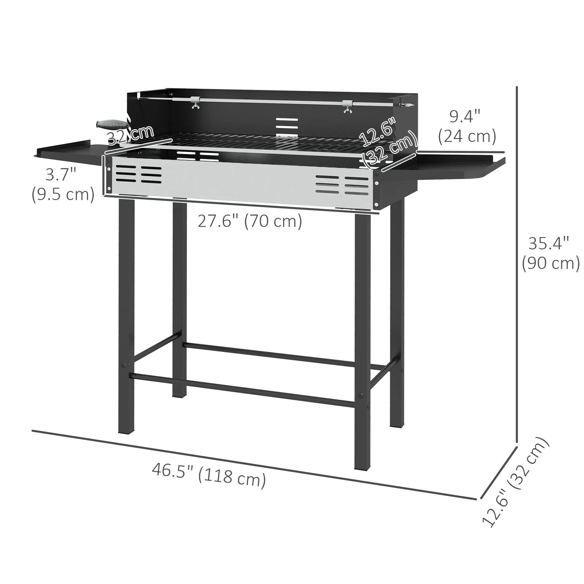 Rotisserie Grill Roaster, Charcoal BBQ Split Roaster for Chicken or Turkey with 3-Level Grill Grate, Foldable Storage Shelves, and Wind Deflector, Stainless Steel, Black
