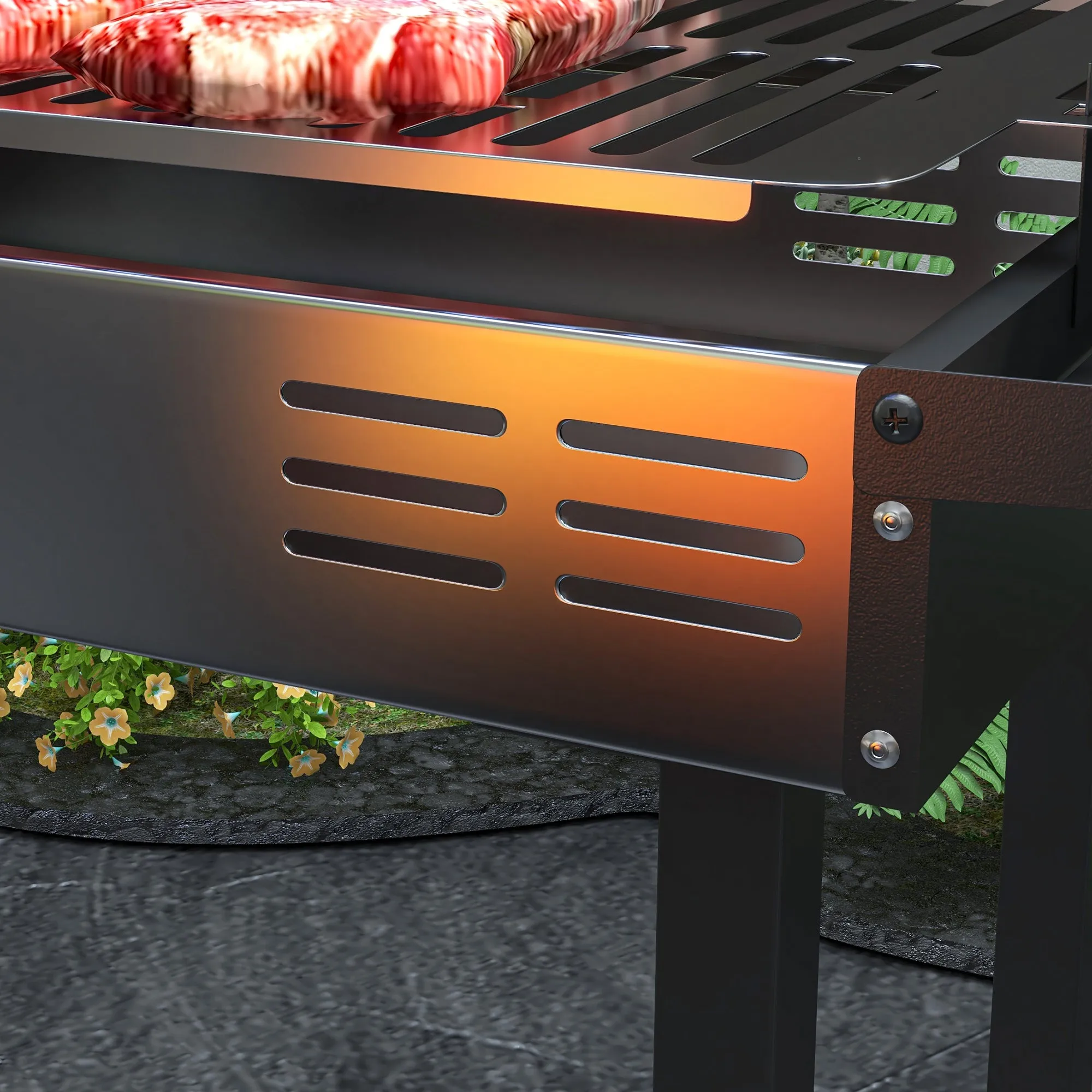 Rotisserie Grill Roaster, Charcoal BBQ Split Roaster for Chicken or Turkey with 3-Level Grill Grate, Foldable Storage Shelves, and Wind Deflector, Stainless Steel, Black