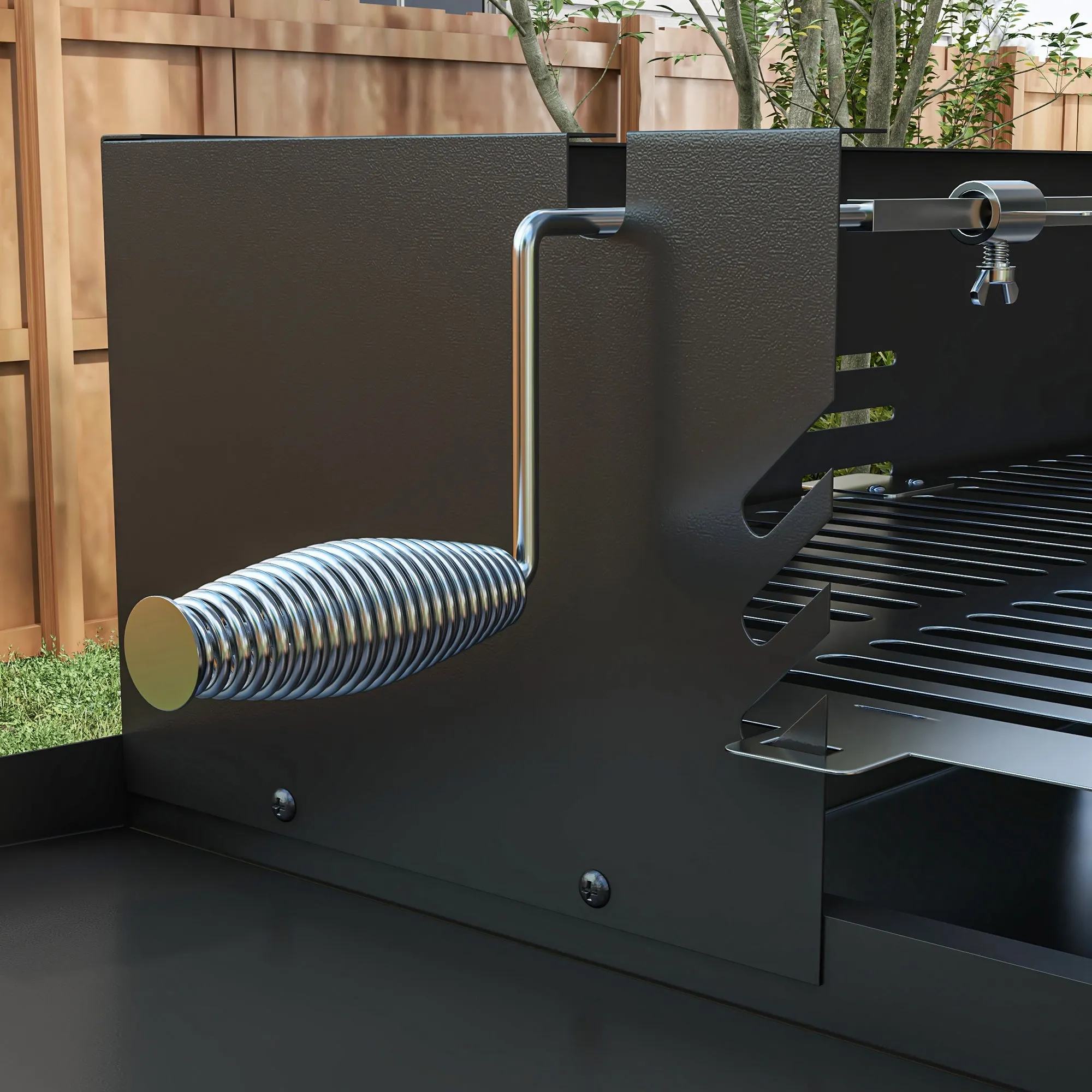 Rotisserie Grill Roaster, Charcoal BBQ Split Roaster for Chicken or Turkey with 3-Level Grill Grate, Foldable Storage Shelves, and Wind Deflector, Stainless Steel, Black