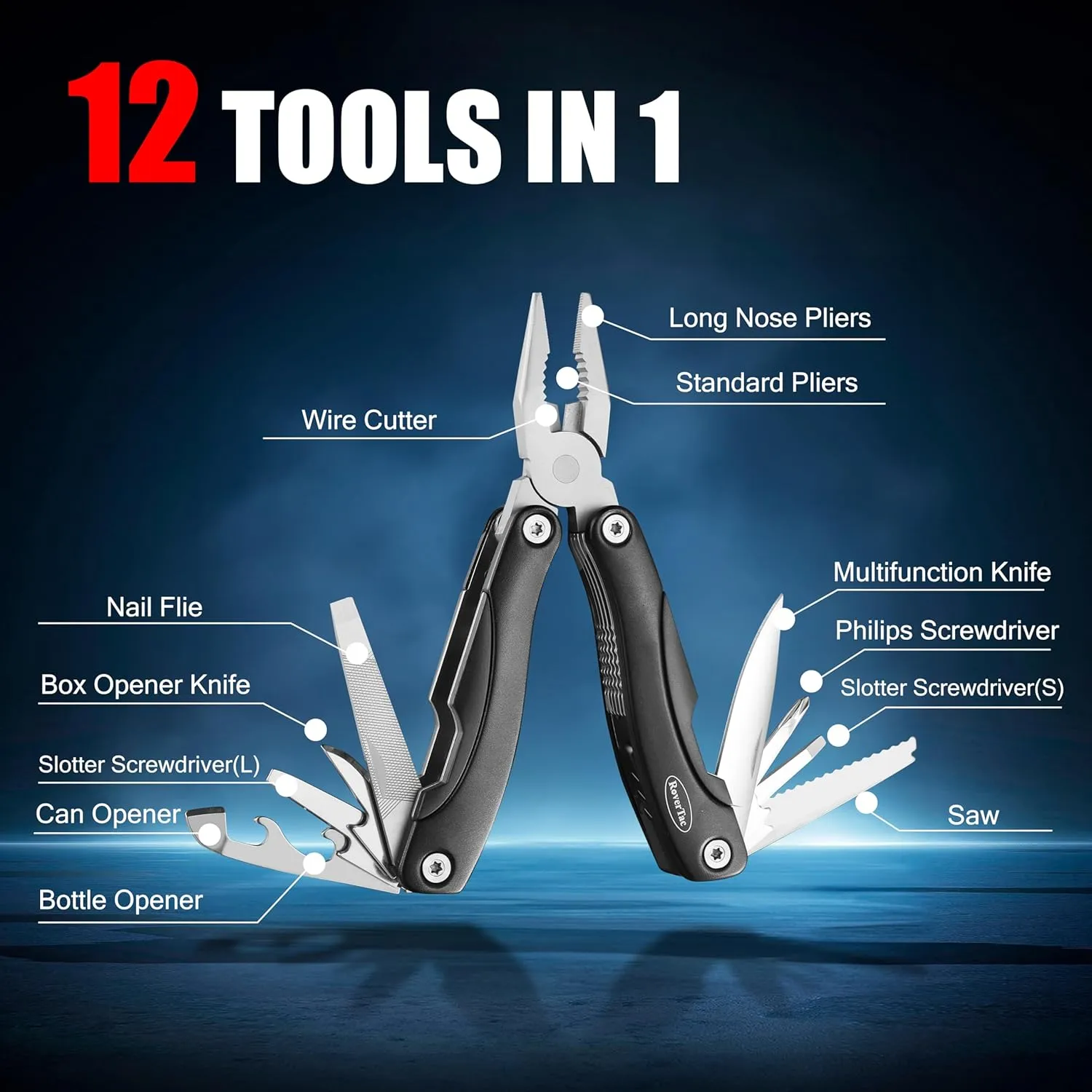RoverTac Tools Set for Dad Gift - 12-in-1 Multitool Pliers, Tactical Knife & Flashlight in a Gift Box with "BEST DAD EVER" - Unique & Practical Gift for Father’s Day, Birthday, Christmas & Retirement