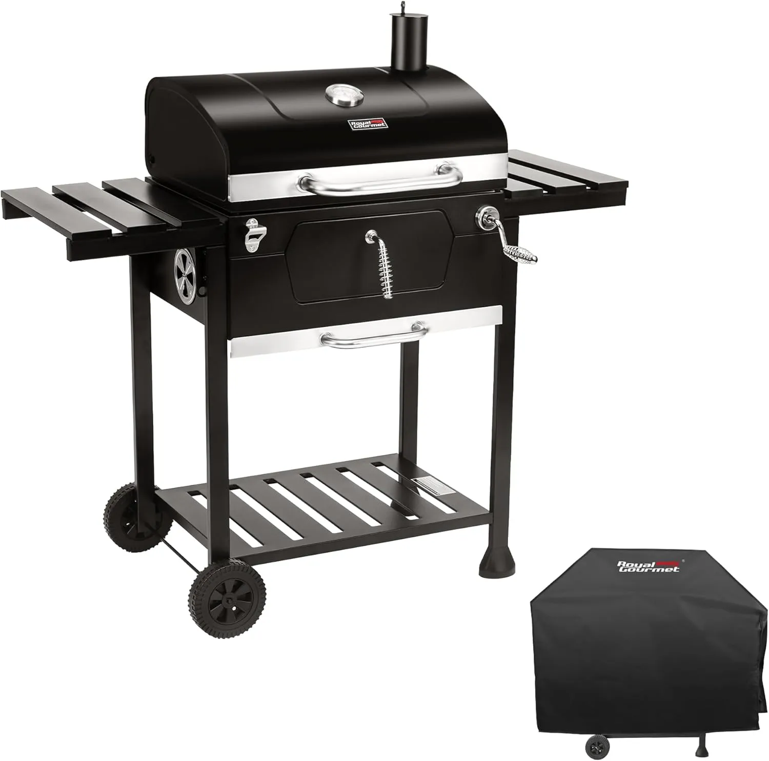 Royal Gourmet CD1824EC 24-Inch Movable Charcoal Grill with Cover, 490 Sq. In. Cooking Area, Outdoor Barbecue Grill with Foldable Side Tables for Outdoor Picnic and Camping Grilling, Black