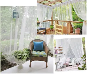 RYB HOME Outdoor Mosquito Net for Porch/Patio/Canopy/Gazebo - 2 Panels Waterproof Outdoor Sheer Tulle Curtains Mesh Net Privacy Drapes with DIY Adjustable Length, White, W118 x L98 inches