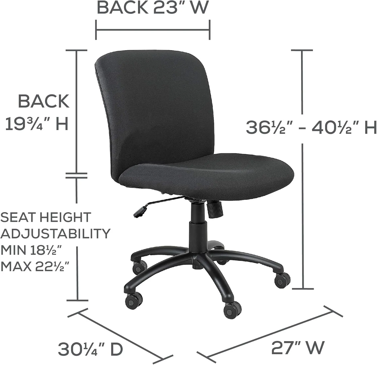 Safco Uber Office Chair, Heavy Duty Stool, 500 lbs Capacity, Ergonomic Mesh Back, 360 Swivel Seat, 5-Star Base, Big and Tall, Black