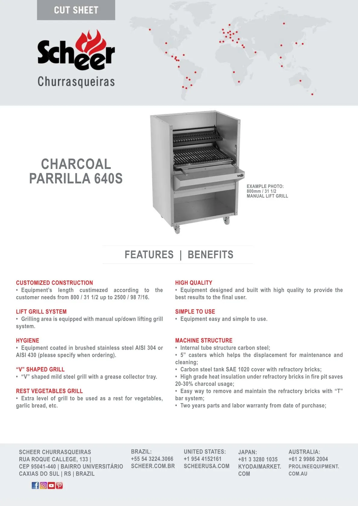 Scheer Proline Parrilla 640 - 1800mm Charcoal/Wood Double Lifter Grill