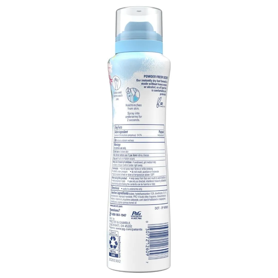 Secret Dry Spray Antiperspirant Deodorant for Women, 48hr Weightless Sweat & Odor Protection, Gentle on Skin, Powder Fresh Scent, 4.1 oz (Pack of 3)