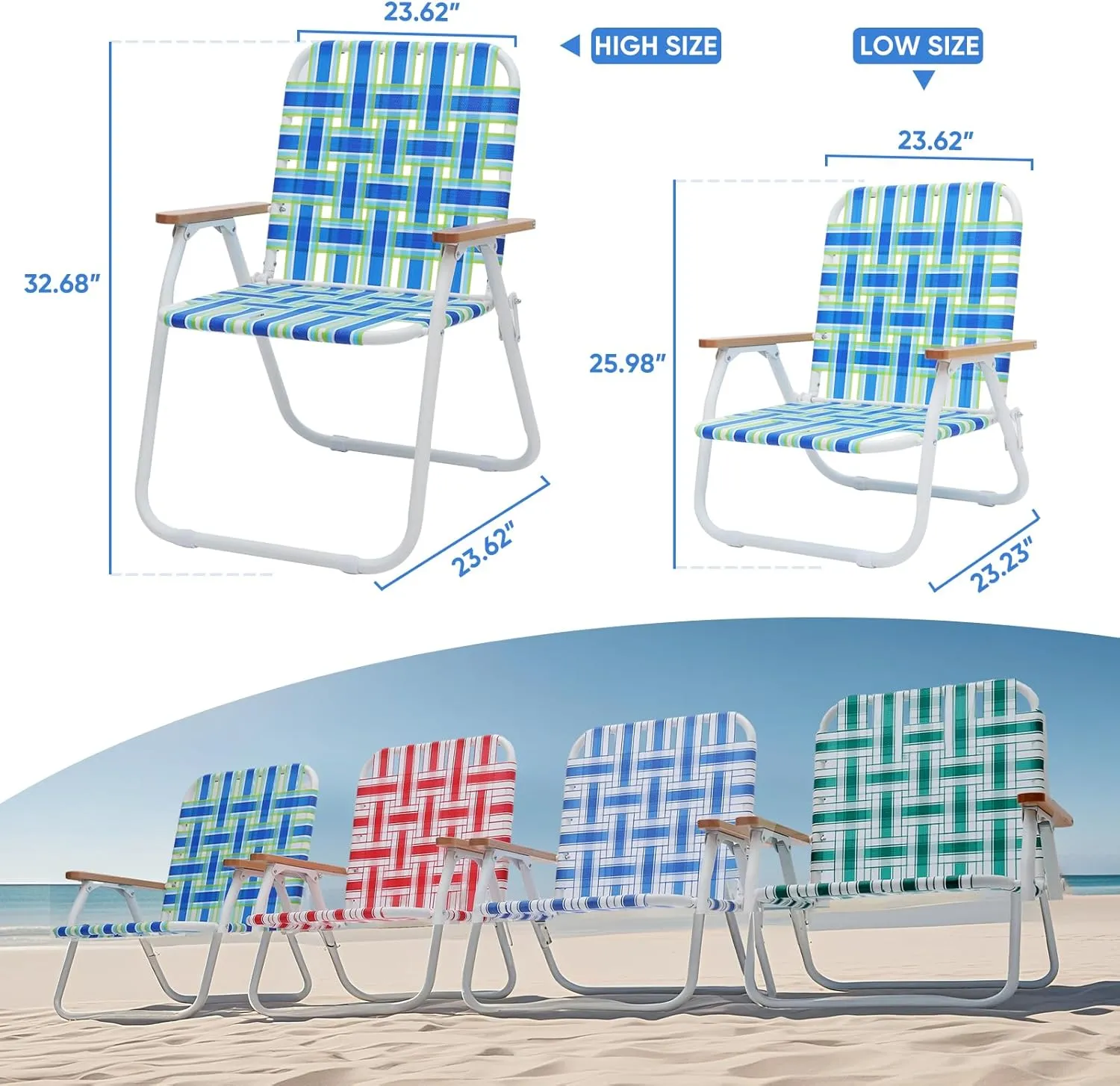 Sekey Folding Lawn Chair, Beach Chair for Adults with Highback, Camping Chair with Webbed Airflow Mesh, Patio Chair with Rust-Proof Coating, Webbed Lawn Chair for Outdoor, Fishing, Backyard