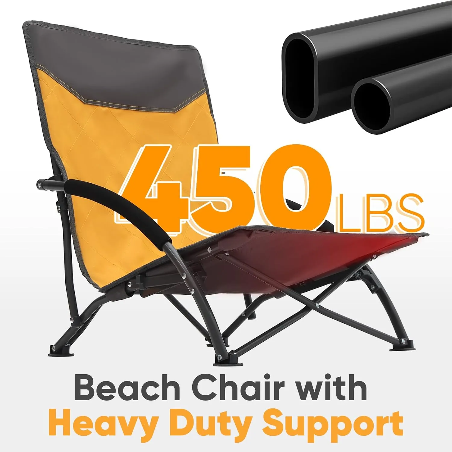 Sekey Portable Beach Chair, Lightweight Camping Chair with Carry Bag, Low Folding Beach Chair for Adults, Compact Ourdoor Chair for Picnic, Fishing and Sports Events, Yellow