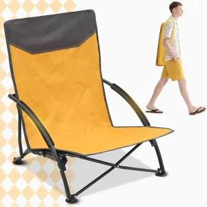 Sekey Portable Beach Chair, Lightweight Camping Chair with Carry Bag, Low Folding Beach Chair for Adults, Compact Ourdoor Chair for Picnic, Fishing and Sports Events, Yellow