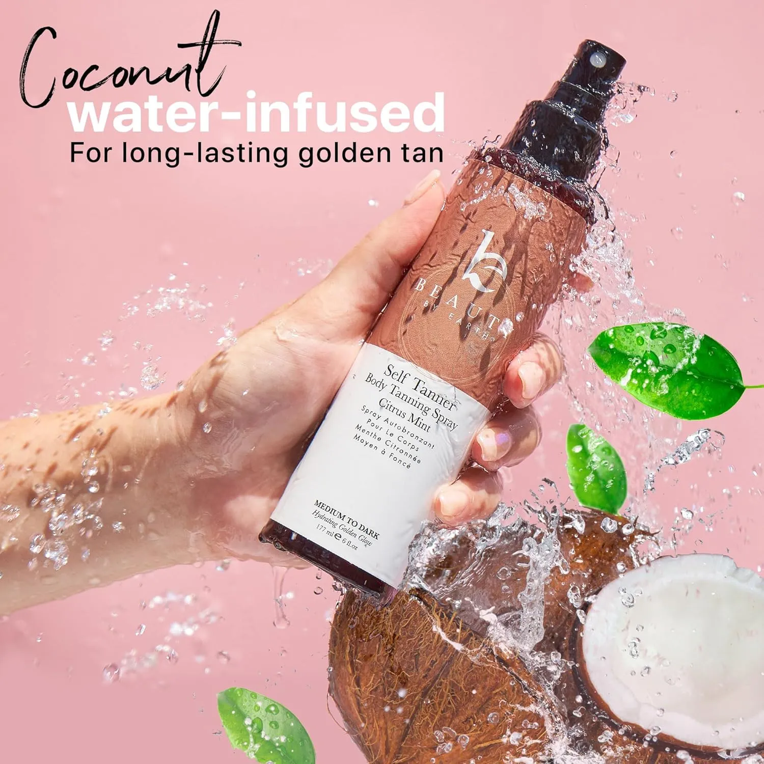Self Tanner Spray - USA Made with Natural & Organic Ingredients, Fast Drying Spray Tan for Pale Skin, Non Toxic Gradual Tanning Spray, Sunless Tanning Water for Women & Men, Medium to Dark