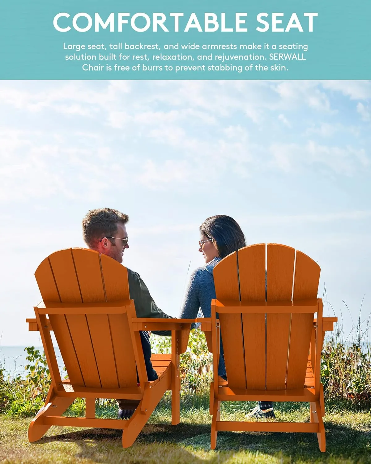 SERWALL Adirondack Chair for Patio Garden Outdoors Fire Pit- Apricot