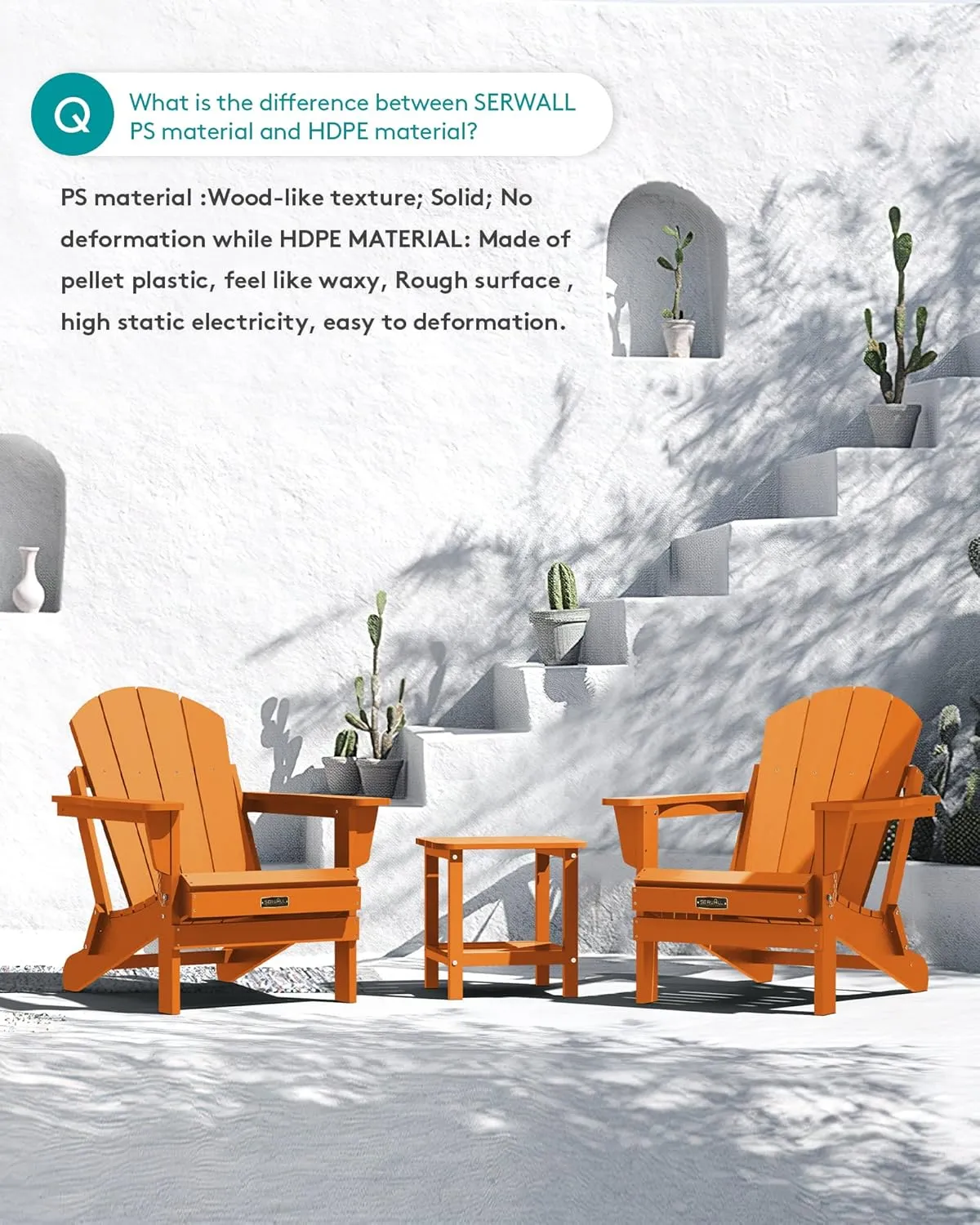 SERWALL Adirondack Chair for Patio Garden Outdoors Fire Pit- Apricot