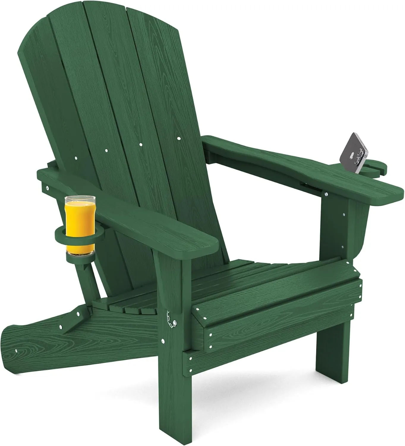 SERWALL Adirondack Chair with Cup Holders - Composite Adirondack Chairs HDPE Outdoor Chairs All Weather Use- Green