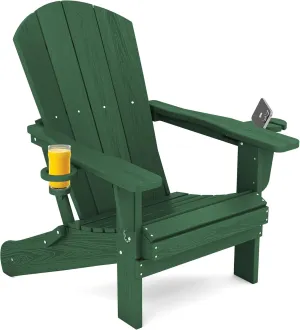 SERWALL Adirondack Chair with Cup Holders - Composite Adirondack Chairs HDPE Outdoor Chairs All Weather Use- Green