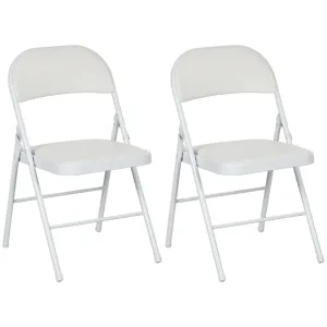 Set of 2 Padded Folding Chairs PU Leather with Cushioned Seat and Metal Frame in White | HOMCOM
