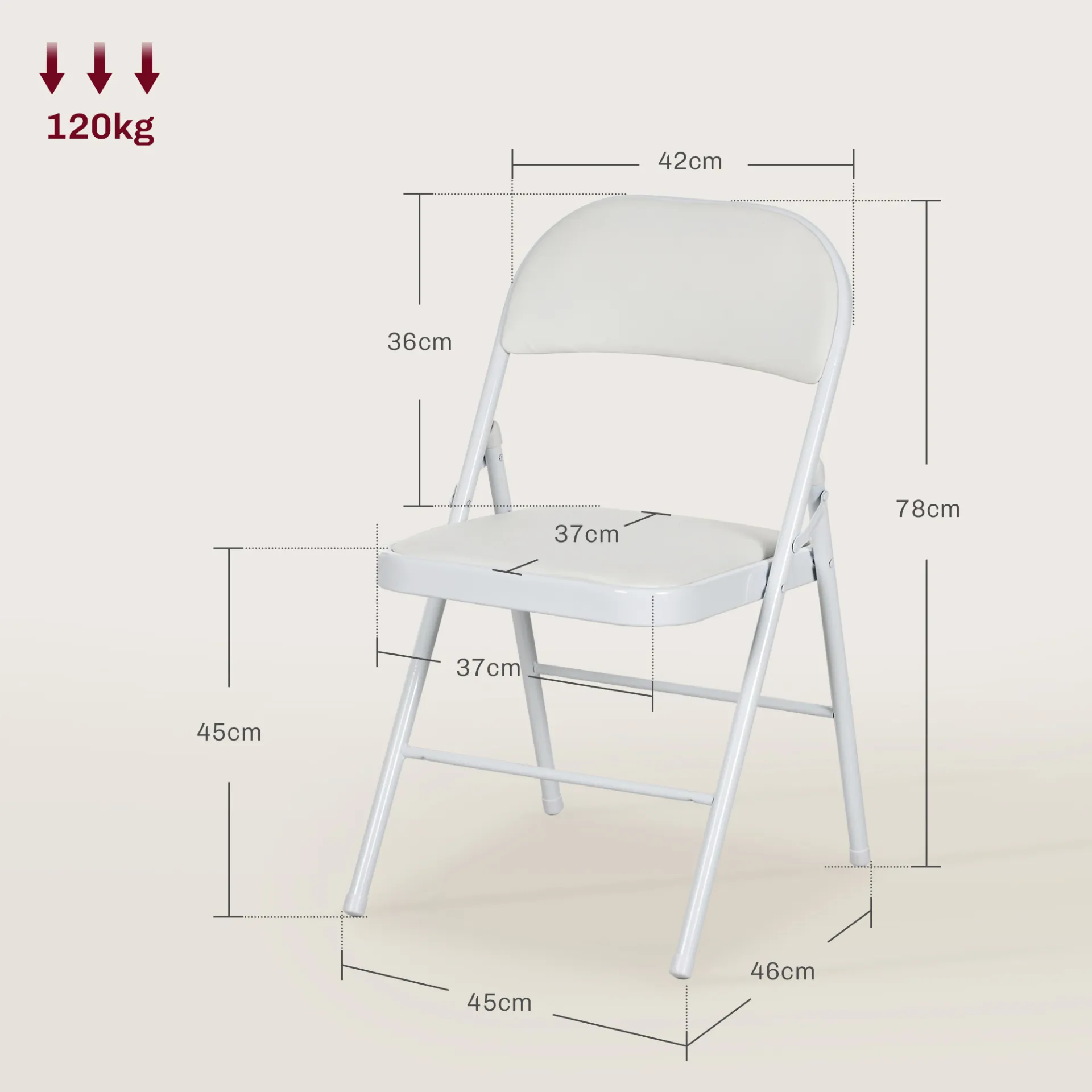 Set of 2 Padded Folding Chairs PU Leather with Cushioned Seat and Metal Frame in White | HOMCOM
