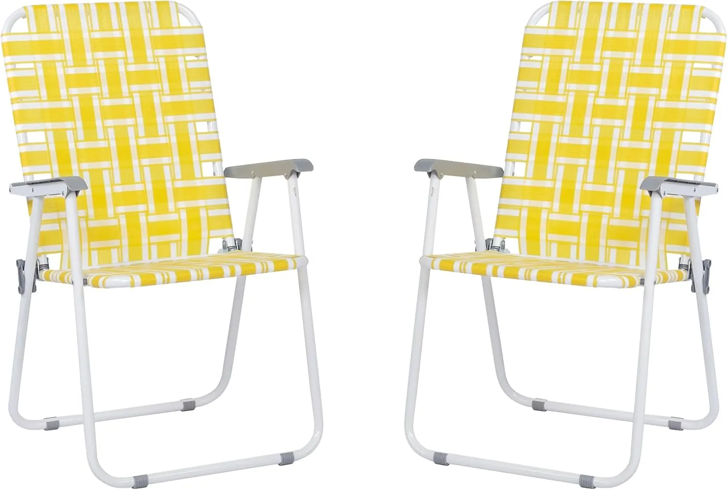Set of 2 Patio Folding Lawn Chair, Outdoor Beach Camping Webbed Folding Chair for Yard, Garden (Yellow)