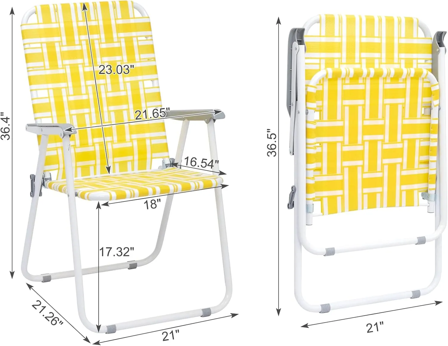 Set of 2 Patio Folding Lawn Chair, Outdoor Beach Camping Webbed Folding Chair for Yard, Garden (Yellow)