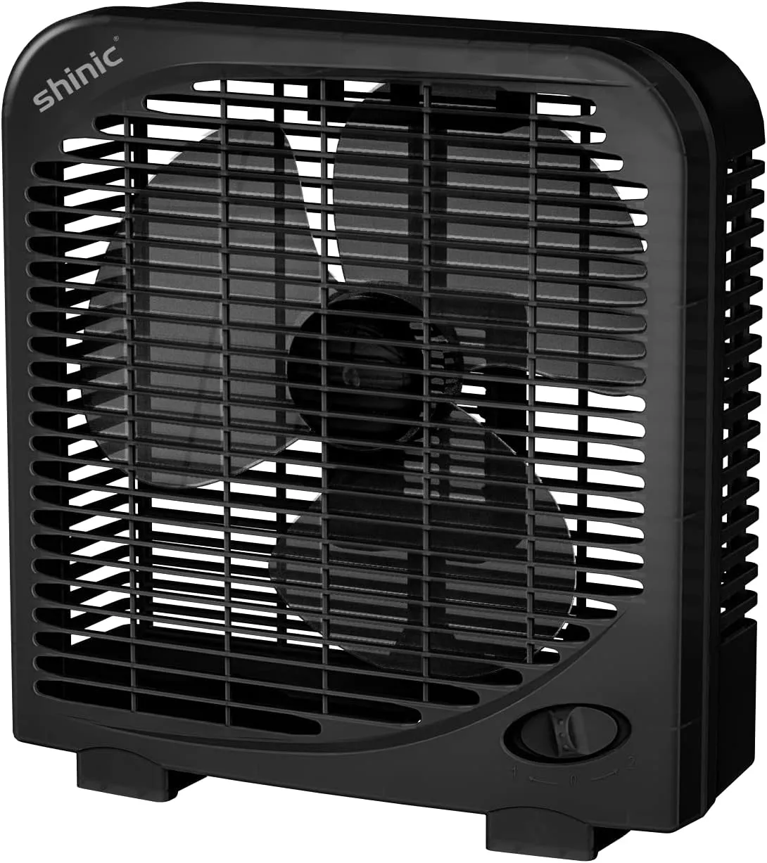 shinic 10" Tabletop Box Fan for Bedroom, 2 Speeds, Quiet Table Fan with Strong Airflow, Energy Efficient Small Box Fan, Portable Kitchen Exhaust Fan for Bedroom Bathroom Office Dorm Workshop, Black
