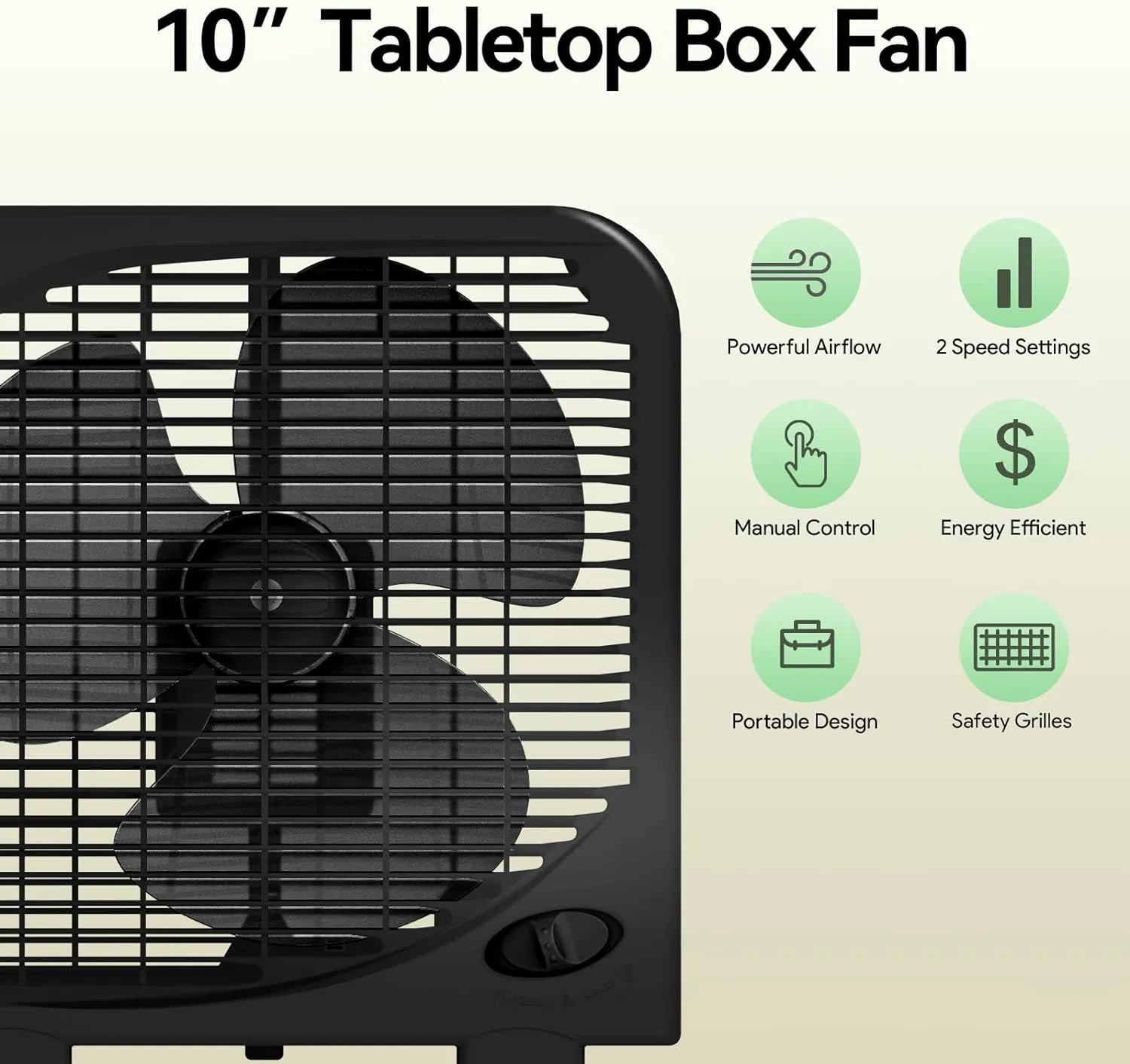 shinic 10" Tabletop Box Fan for Bedroom, 2 Speeds, Quiet Table Fan with Strong Airflow, Energy Efficient Small Box Fan, Portable Kitchen Exhaust Fan for Bedroom Bathroom Office Dorm Workshop, Black