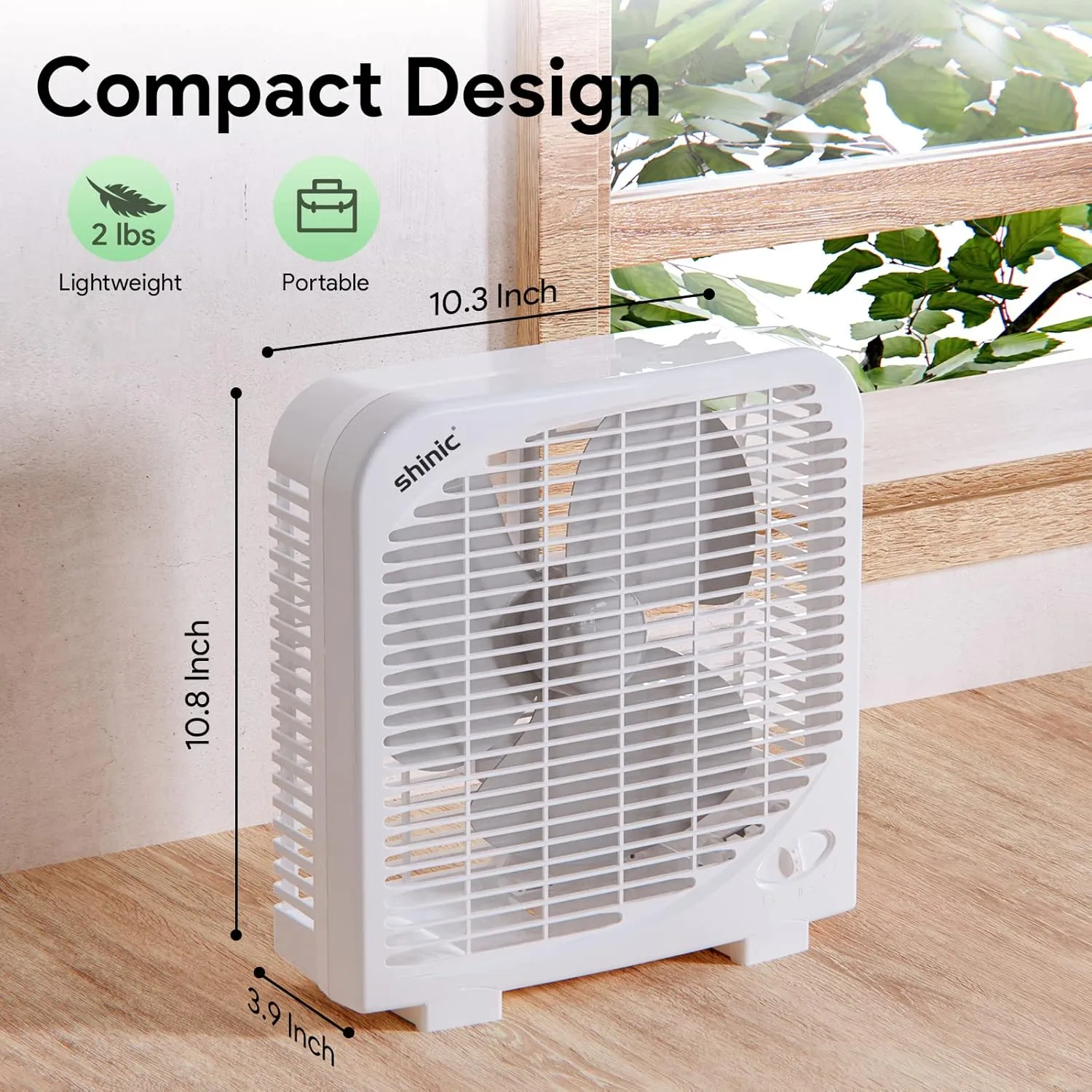 shinic 10" Tabletop Box Fan for Bedroom, 2 Speeds, Quiet Table Fan with Strong Airflow, Energy Efficient Small Box Fan, Portable Kitchen Exhaust Fan for Bedroom Bathroom Office Dorm Workshop, Black