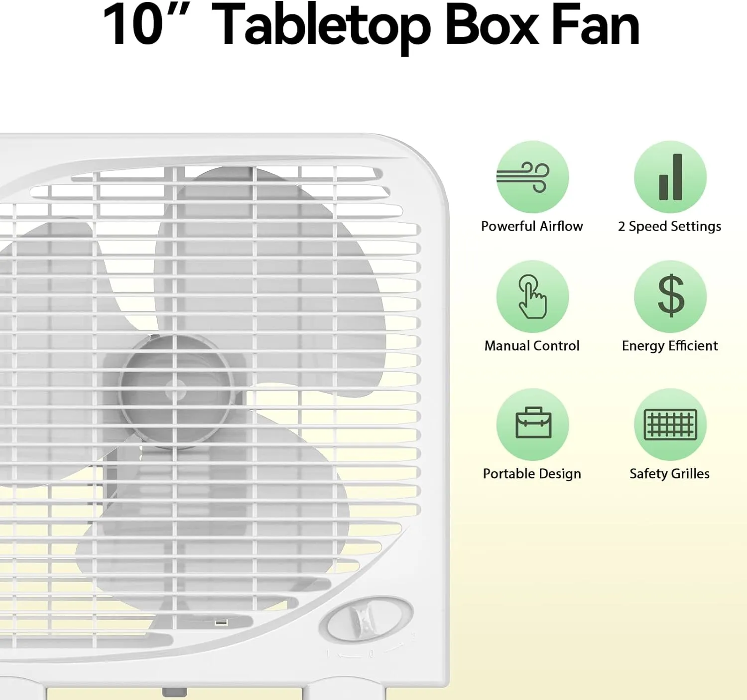 shinic 10" Tabletop Box Fan for Bedroom, 2 Speeds, Quiet Table Fan with Strong Airflow, Energy Efficient Small Box Fan, Portable Kitchen Exhaust Fan for Bedroom Bathroom Office Dorm Workshop, White