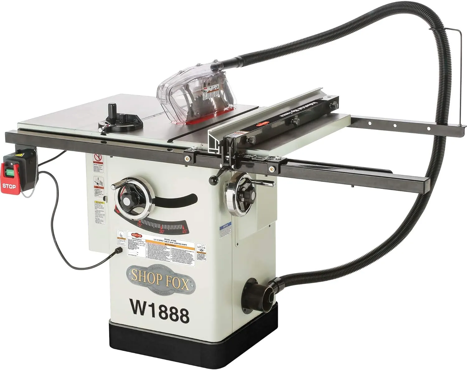 Shop Fox W1888 10" Hybrid Table Saw With Riving Knife, White