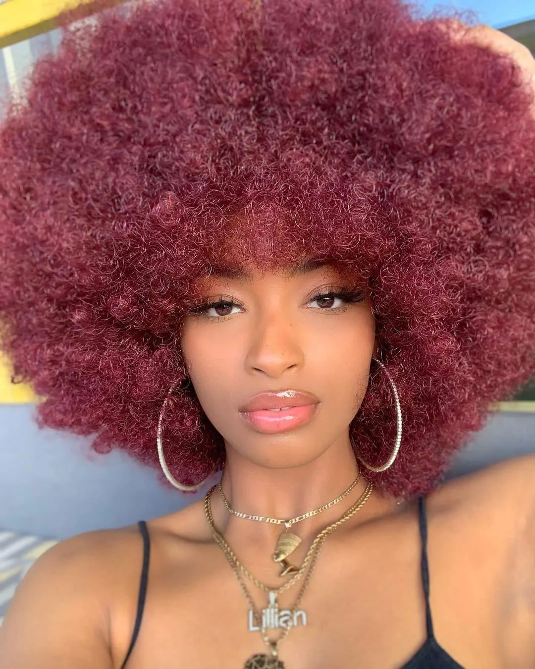 Short Afro Wig with Bangs for Black Women Afro Kinky Curly Wig 70s Premium Synthetic Big Afro Wigs(BUG)