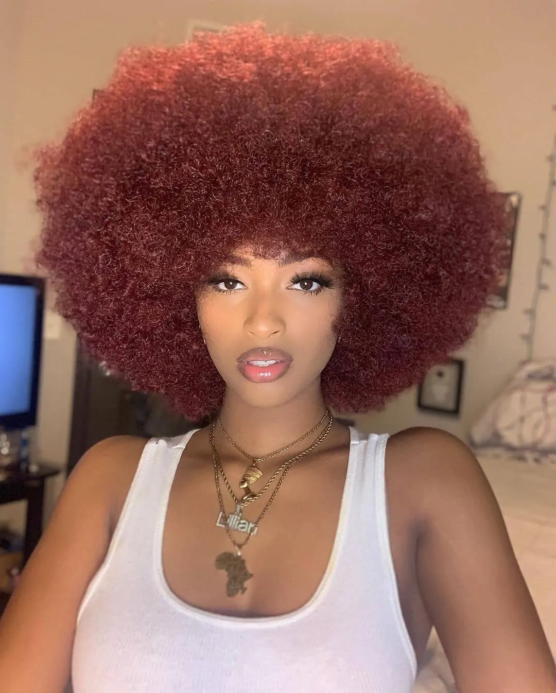 Short Afro Wig with Bangs for Black Women Afro Kinky Curly Wig 70s Premium Synthetic Big Afro Wigs(BUG)