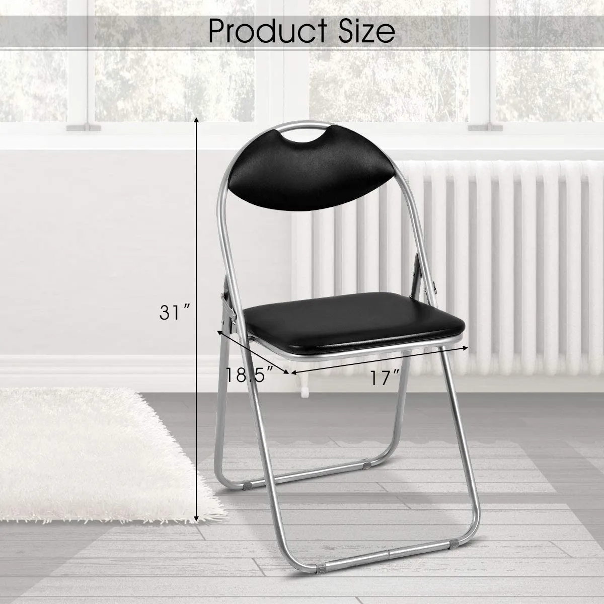 Silver Folding Steel Outdoor Dining Chair with Padded Seats in Black (Set of 6)