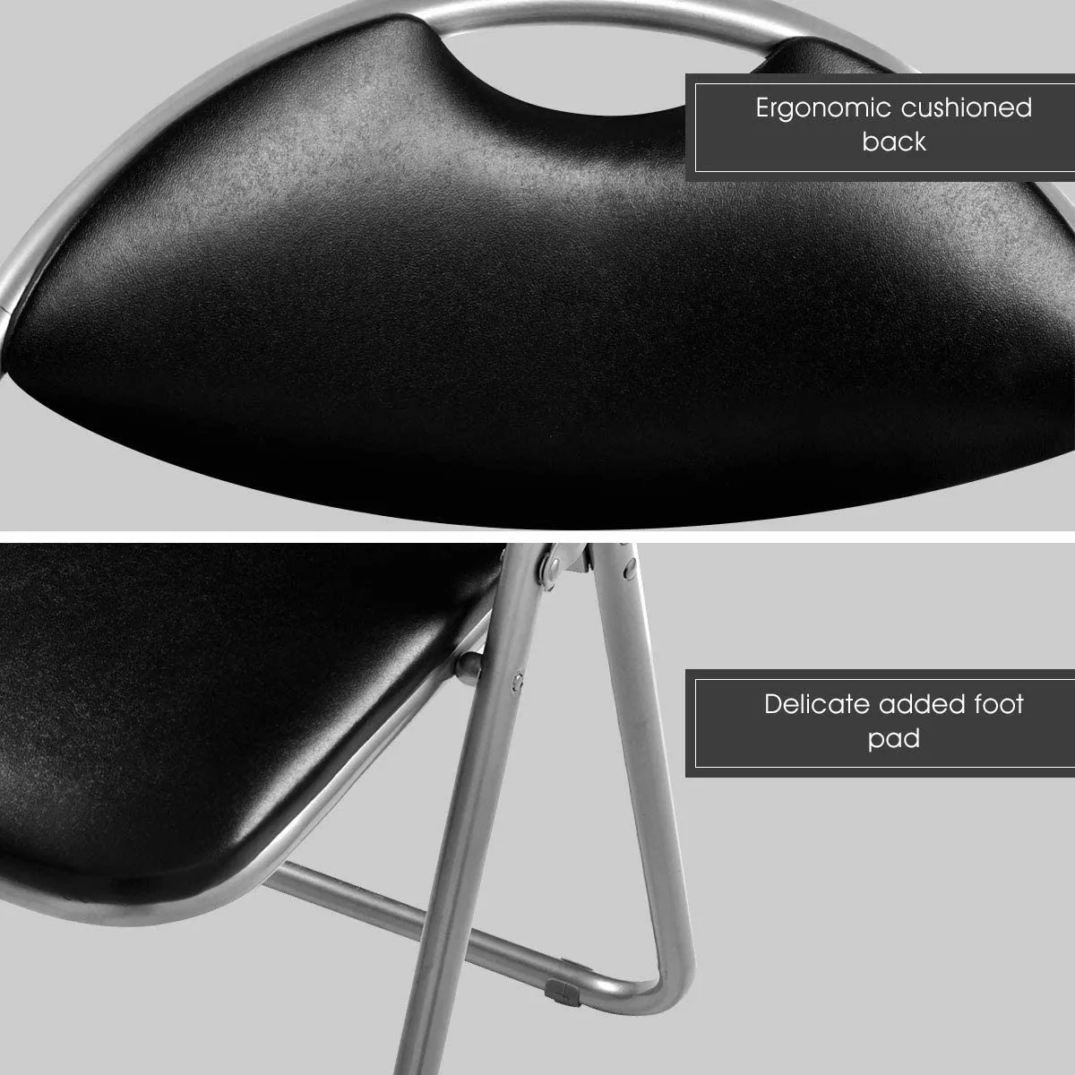 Silver Folding Steel Outdoor Dining Chair with Padded Seats in Black (Set of 6)