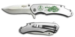 Silver US Army Stainless Steel 8-Inch Folding Knife - Durable Lock Blade with Belt Clip