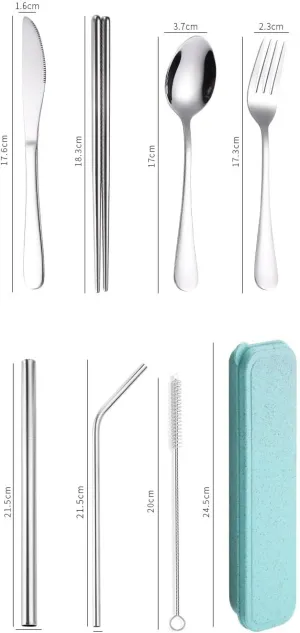 Silverware Flatware Cutlery Set, 8 Piece Stainless Steel Tableware Straw Set Portable Outdoor Tableware Spoon Chopsticks Spoon And Fork Combination (Color : Beige, Size : 1Set)