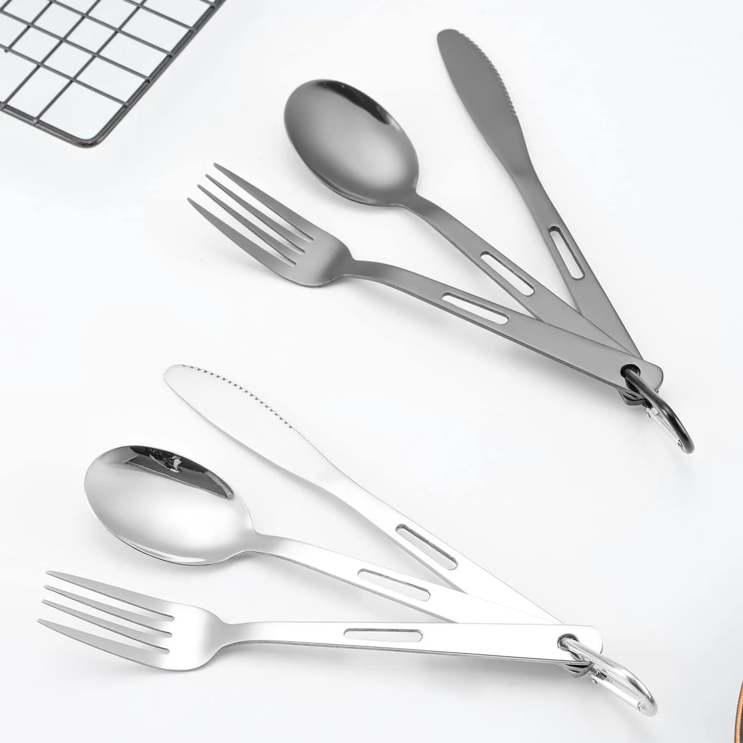 Silverware Flatware Set, 3/12/18/24/30/36pcs Outdoor Camping Tableware Picnic Stainless Steel Knife, Fork And Spoon Set Travel Portable Tableware With Storage Bag(Silver,12 Pieces for 4)
