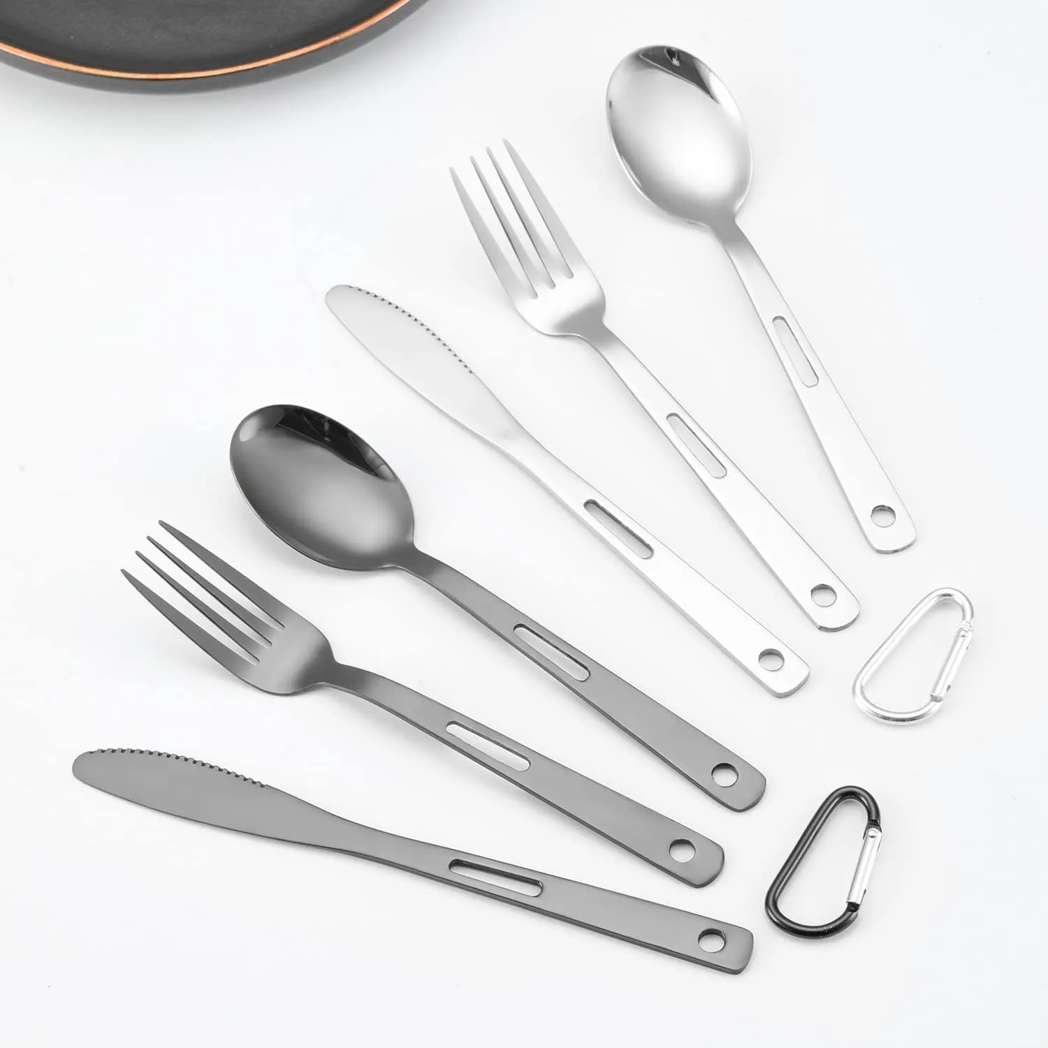 Silverware Flatware Set, 3/12/18/24/30/36pcs Outdoor Camping Tableware Picnic Stainless Steel Knife, Fork And Spoon Set Travel Portable Tableware(Silver,36 Pieces for 12)