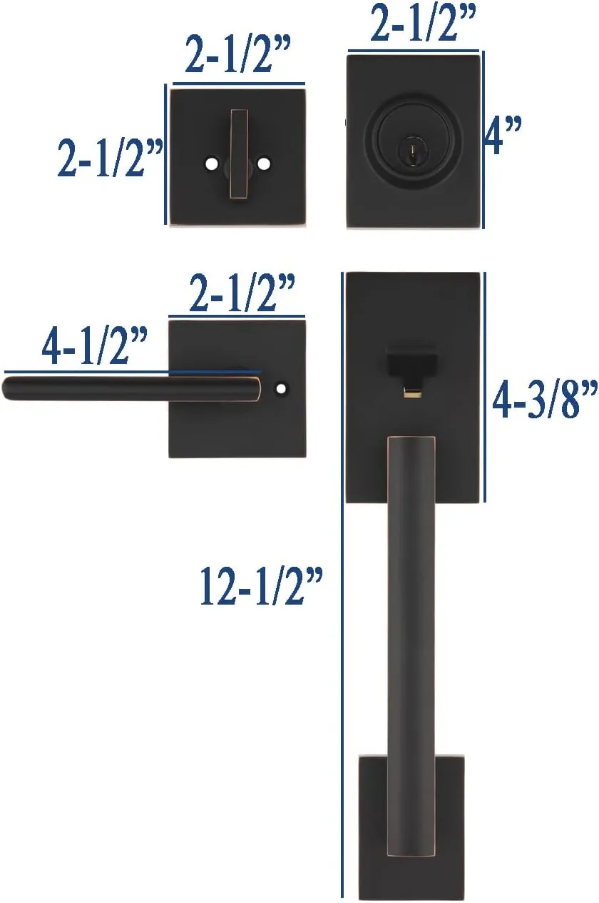 Single Door Handle Set with Single Cylinder Deadbolt, Rectangular Adjustable Entry Door Lock Set (Arch Lever, Oil Rubbed Bronze)