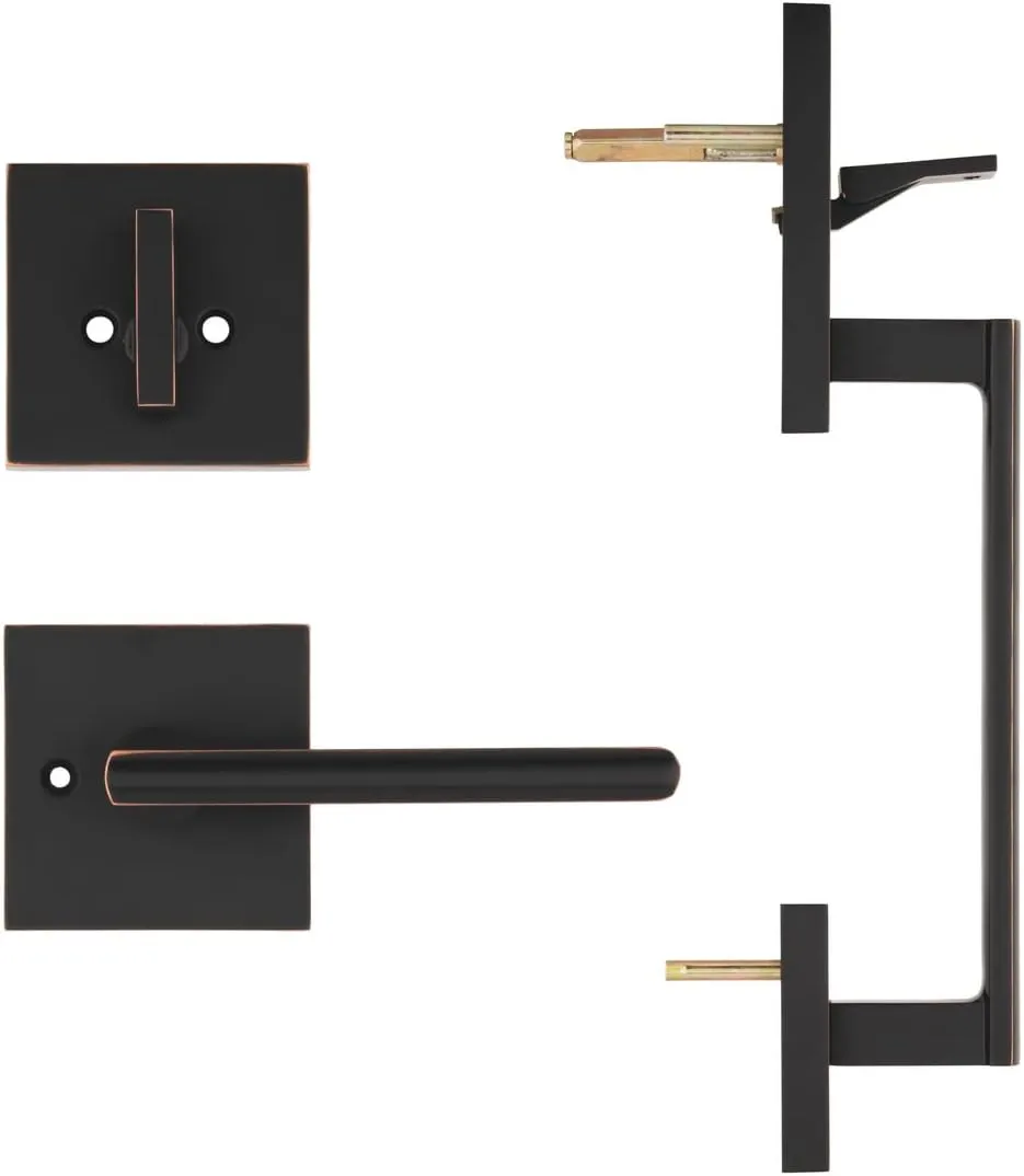 Single Door Handle Set with Single Cylinder Deadbolt, Rectangular Adjustable Entry Door Lock Set (Arch Lever, Oil Rubbed Bronze)